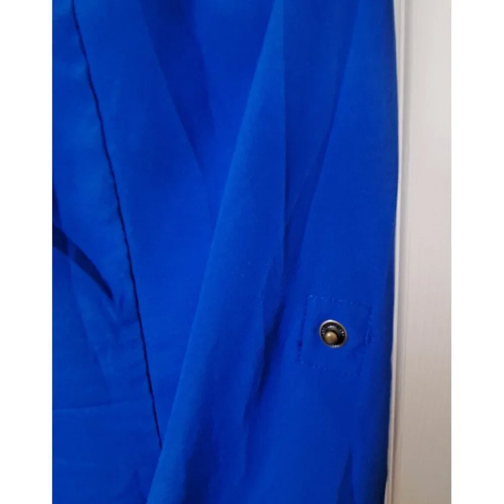 Michael Michael Kors Women's S Long Sleeve Full Zip Blue Blouse Career Office